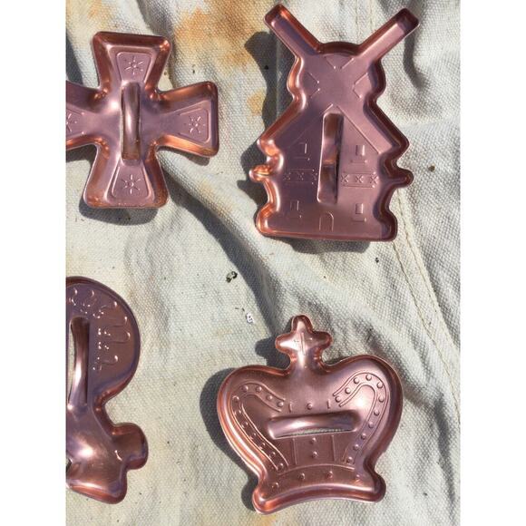 Vtg copper cookie cutters set 5 Royal crown regalia farmhouse country mardi gras - Picture 5 of 6